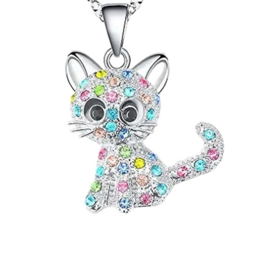 Multi Color Cat Silver Toned Necklace